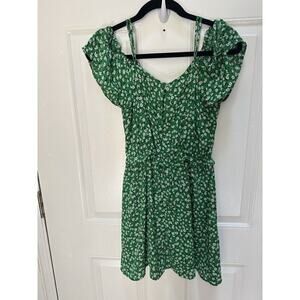 Jessica‎ Simpson Women's Green & White Floral Lined Mini Dress - Size S
